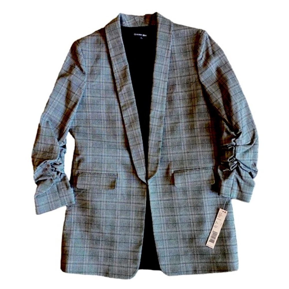 NWT GIANNI BINI Jemma Ruched 3/4 Sleeve Shawl Collar Boyfriend Blazer Jacket 4 S